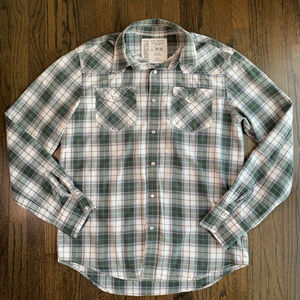 Aeropostale Men Y2K Era Green Plaid Long Sleeve Western Pearl Snap 100% Cotton M